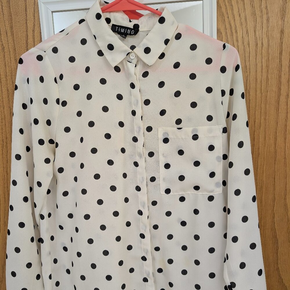 Women's S Button Down Polka Dot Blouse